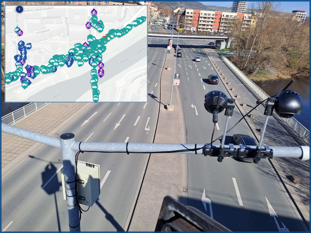 Image of road with sensors and data output